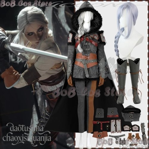 Disfraz Cosplay Ciri (Cirilla Fiona) – Conjunto estilo The Witcher con capa, peluca y botas, look vikingo/punk para Halloween y eventos