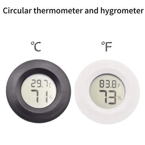 Termómetro e higrómetro digital mini portátil, formato circular con pantalla LCD para interior/exterior