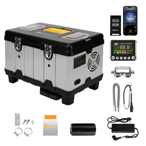سخان هواء ديزل 8 كيلووات 12/24V و110–240V بشاشة LCD ووضع الارتفاع وبلوتوث – سخان وقوف للسيارة، العربة السكنية، الخيمة، صندوق الأدوات