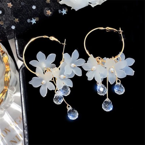 Koreanische Zirkon-Ohrringe mit weißer Blume, hängend, für Damen – süßer Modeschmuck