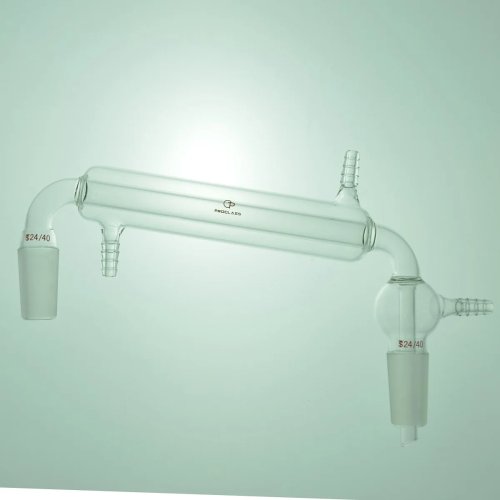 Cabeça de destilação de laboratório com condensador de jaqueta e conector para mangueira, junta 24/40