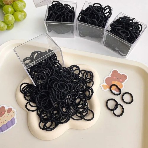 Goma elástica negra para niñas — alta elasticidad, no daña el cabello, tamaño pequeño