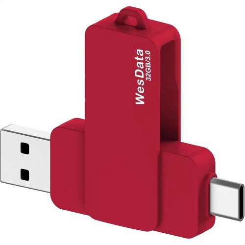 Memoria USB 32GB USB 3.0 con USB-C y USB-A (OTG) para celulares, laptops y PC — Rojo
