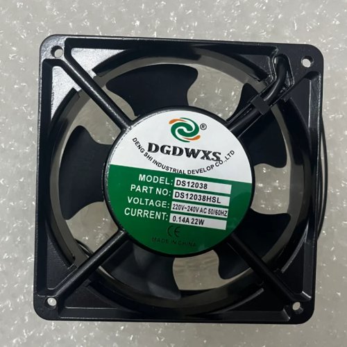 산업용 저소음 냉각팬 120×38mm(12cm) DS12038HSL/HBL, 220–240V 22W 0.14A