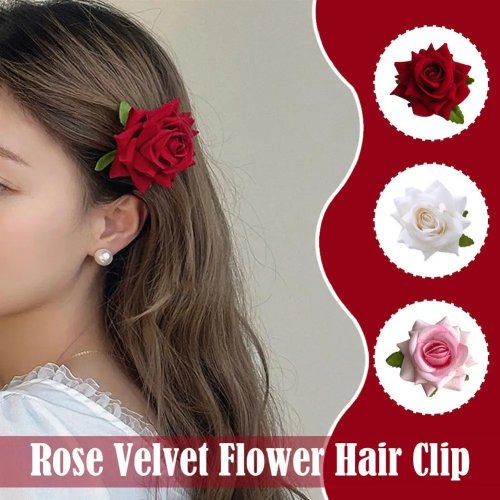 Barrette fleur rose — pince bec-de-canard élégante, broche pour frange