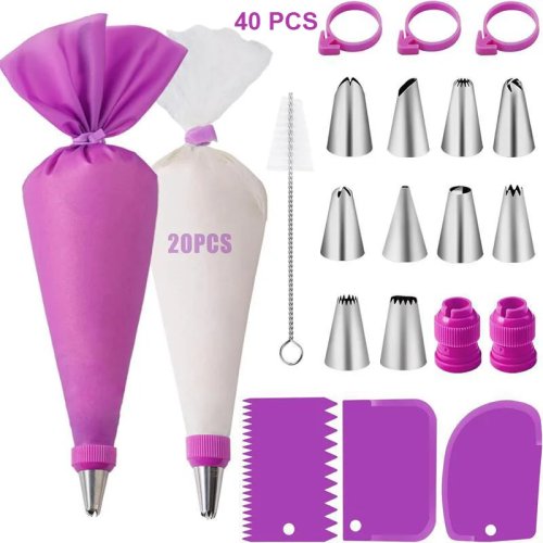 Juego de mangas pasteleras de silicona con boquillas de acero inoxidable – Kit reutilizable para decorar pasteles