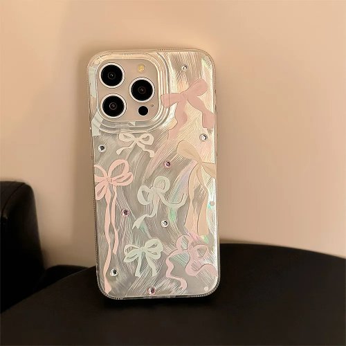 Korean colorful cartoon bowknot rhinestone sticker phone case for iPhone 17/16/15/14/13/12/11 Pro/Max — hard shockproof cover
