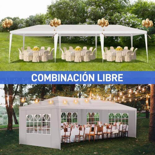 Ijzeren pergola 3×9 m, 5-zijdig, met PE-doek en spiraalbuisframe