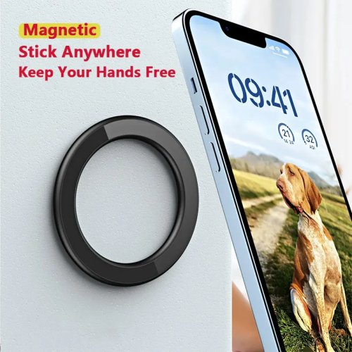 حامل هاتف مغناطيسي متوافق مع MagSafe - مغناطيس قوي لـ iPhone 12–17 و iPad - قاعدة متعددة الاستخدامات للسيارة، الحائط والجهاز اللوحي مع حلقة