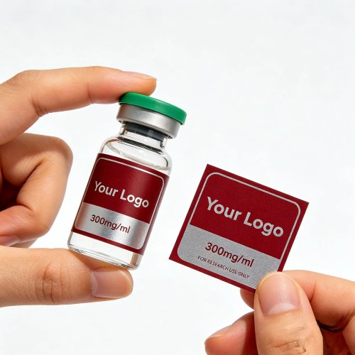 Etichette in vinile impermeabili autoadesive personalizzate con logo, rotolo di adesivi per fiale in vetro per peptidi