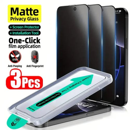 3-Pack Matte Privacy Tempered Glass Screen Protector for iPhone 17/16/15/14/13/12/11/XS (Pro/Pro Max/Plus) — Oleophobic, Dust‑Free, Easy Install