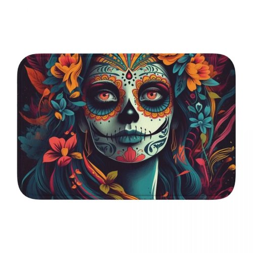 Коврик с изображением мексиканской Catrina (День мёртвых) — сахарный череп, антискользящий для ванной/прихожей