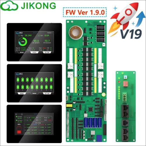 BMS JK Inverter V19 — 4,3" ЖК-дисплей, активне балансування 1A/2A, для 8–16S (48В) LiFePO4/Li‑ion/LTO, 100/200/300A, RS232
