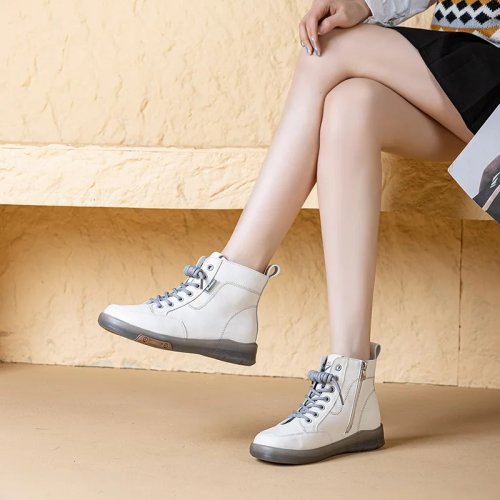 Bottines femme en cuir véritable, hauteur cheville, fermeture éclair latérale, semelle en cuir vachette, grandes tailles