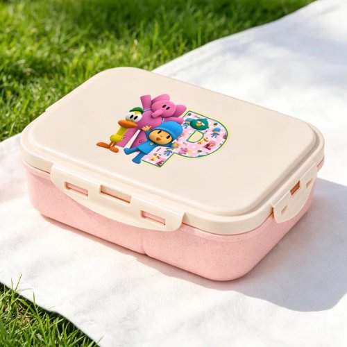 Pocoyo bento lunchbox voor kinderen met vakjes, lekvrij afsluitbaar en draagbaar — A–Z / fruit print