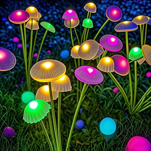 Lampes de jardin solaires LED forme champignon/méduse, étanches, 2 modes (fixe/clignotant) pour allée et terrasse