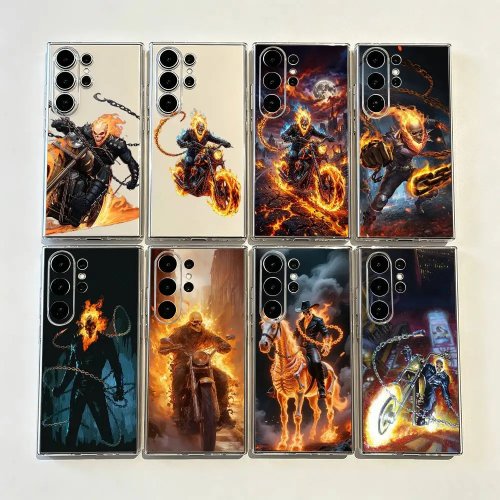 Прозорий чохол із принтом Ghost Motor Fire Rider, протиударний, для Samsung Galaxy S26/S25/S24/S23/S22/S30/S21/S10/S9 (включаючи Plus/Ultra)