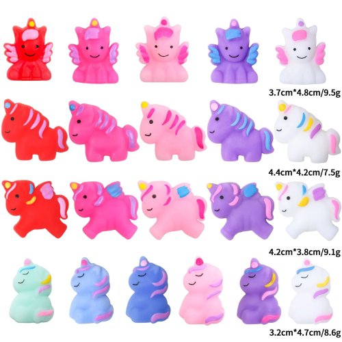 Mini unicornio squishy antiestrés — juguete para apretar con sonido, diseño arcoíris