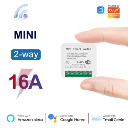 Mini moduł włącznika WiFi 16A, sterowanie 2-drożne, aplikacja Smart Life, zgodny z Alexa i Google Home