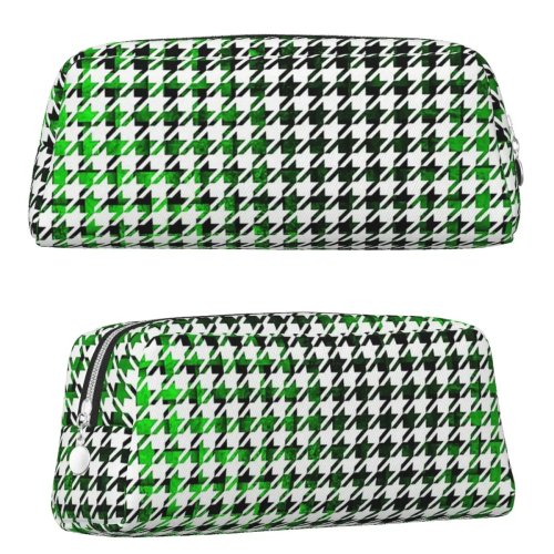 Astuccio scuola motivo pied-de-poule verde e nero — porta penne