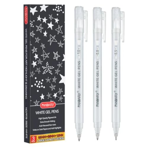 Stylos gel blancs 0,5/0,8/1,0 mm (fin/moyen/large) — encre blanche opaque et résistante pour papier noir, dessin et bullet journal