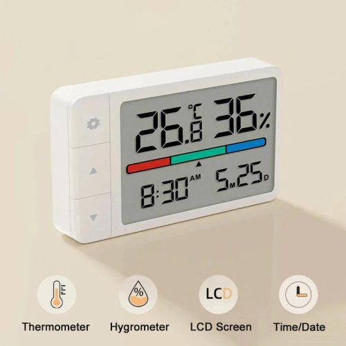 MiaoMiaoCe Smart Thermometer & Hygrometer – Digital Weather Station with Clock, multi‑function indoor temperature and humidity sensor