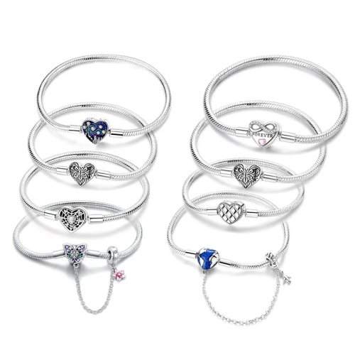 925 Sterling Silver Heart-Shaped Zircon Snake Bone Bracelet for Women — Fashion Birthday Jewelry Gift