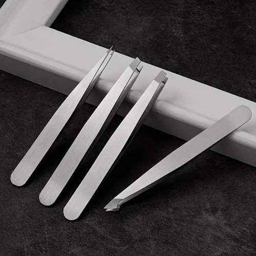 4-teiliges Profi-Pinzettenset – Edelstahl-Schrägpinzetten zum Zupfen von Augenbrauen und Bart