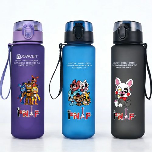 Botol Minum Olahraga Five Nights at Freddy's 650 ml, plastik, kapasitas besar, tahan jatuh, cocok untuk sekolah & perjalanan