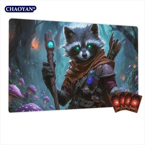 Tapete de jogo MTG 'Magic Raccoon Ranger' – playmat antiderrapante e resistente 35×60 cm para Commander/TCG
