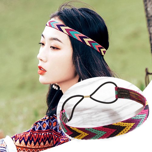 보헤미안 컬러 브레이드 헤어밴드, 신축성 있는 논슬립 디자인 — 빈티지 스타일 여자아이용 여름/바닷가/파티용 머리장식
