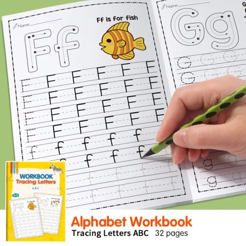 ABC-oefenboek voor kinderen – Letters leren met overtrekken en kleurplaten, schrijfoefeningen voor kleuters, leuk cadeau voor schoolstart, Pasen of Kerst