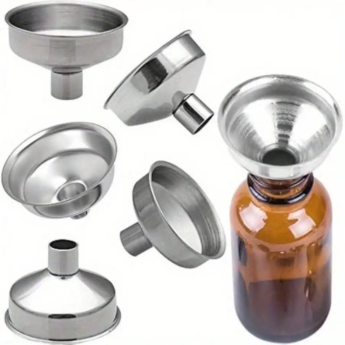6 Pcs Corong Mini Stainless Steel — Tahan Bocor, Tuang Cepat untuk Minyak Esensial, Botol Amber, Botol Minuman Kecil & Lip Balm DIY