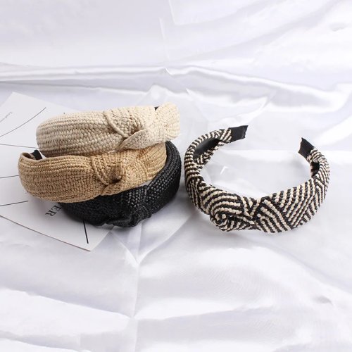 Fascia per capelli in rafia intrecciata a mano, accessorio primavera/estate, adatta ai capelli con frangia, stile vacanza/boho