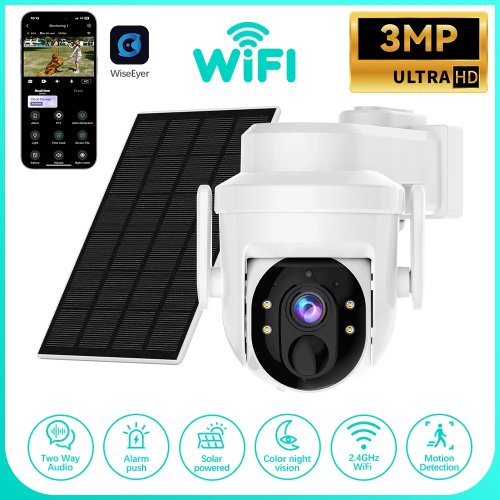 Woolink 3MP ソーラー式屋外ワイヤレス Wi‑Fi PTZ IP 防犯カメラ — 夜間撮影・動体検知