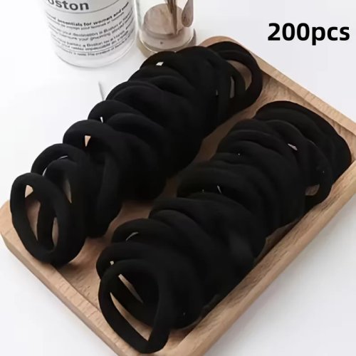 50–200 Stück Schwarze nahtlose Haargummis – dicke, weiche, elastische Haargummis, schonend für alle Haartypen, Großpackung