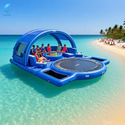 Plataforma flotante grande para agua — isla recreativa, muelle flotante y bar flotante para alberca y vacaciones