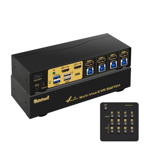 JideTech HDMI Multiviewer 4x2 – przełącznik KVM 4K@30Hz, USB 3.0, 4 komputery na 2 monitory (widok quad)
