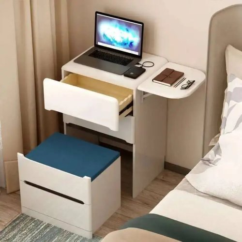 Mesita de noche moderna con ruedas y almacenaje — armario de esquina blanco para dormitorio y salón