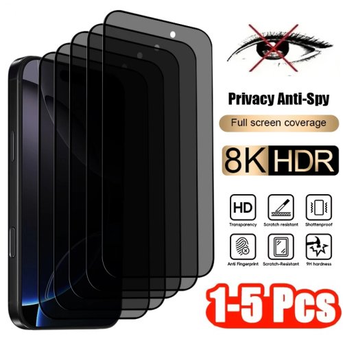 Cristal templado anti‑espía para iPhone (7/8/X/XS Max/XR/11/13/14/15/16/17 Pro Max) — Cobertura total, 1–5 pzas