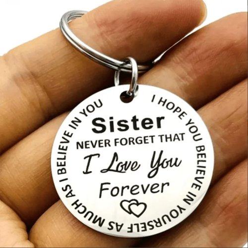 스테인리스 열쇠고리 'Sister I Love You Forever' — 자매를 위한 우정 열쇠고리, 생일·졸업 선물
