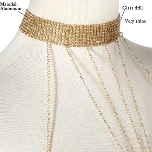 Arnés corporal dorado con cristalitos - Cadena de cintura/ombligo de lujo para mujer, accesorio para bikini y playa