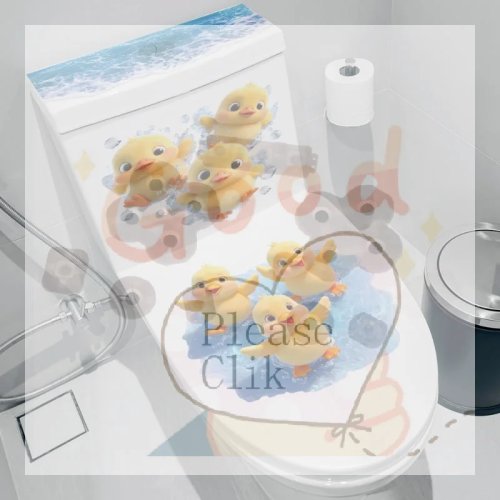 Pegatina de baño pato de dibujos, autoadhesiva e impermeable para inodoro