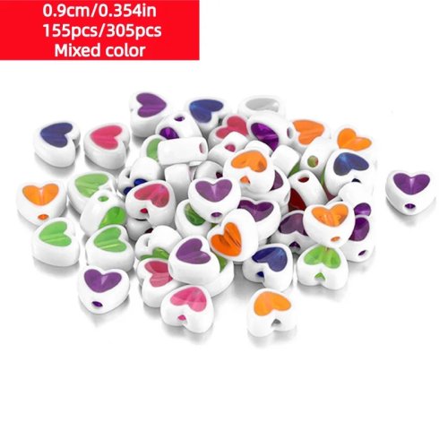 Perles cœur en acrylique 0,9 cm, intérieur coloré, assortiment de couleurs — pour bracelets, boucles d'oreilles et colliers