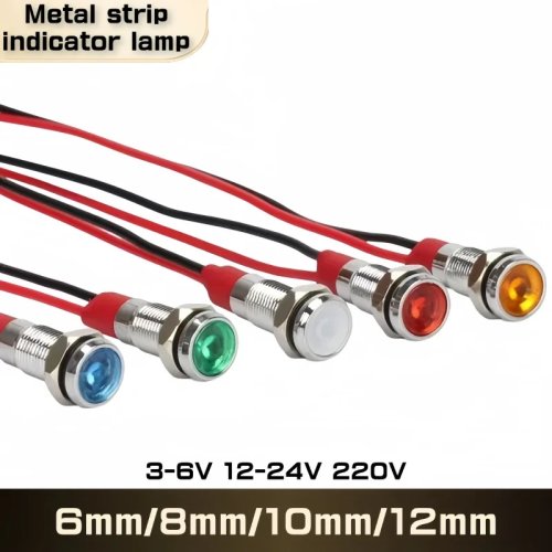 Wasserdichte Metall-LED-Anzeigelampe 6/8/10/12 mm mit Kabel – 3/5/6/12/24/220 V, Rot/Gelb/Blau/Grün/Weiß