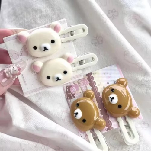 かわいいくまのヘアピンセット — プラスチック製のプレッピースタイルヘアクリップ、スイートなヘアアクセサリー、友達へのギフト