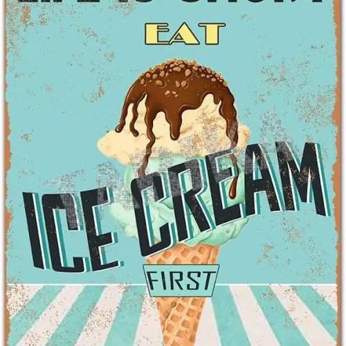 Vintage metalen bord 'Life Is Short — Eat Ice Cream First' Wanddecoratie voor café, bar, pub, woning