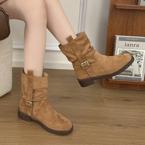 Women's Ankle/Mid‑Calf Boots — Autumn 2025, round toe, comfortable, non‑slip, short retro outdoor boots