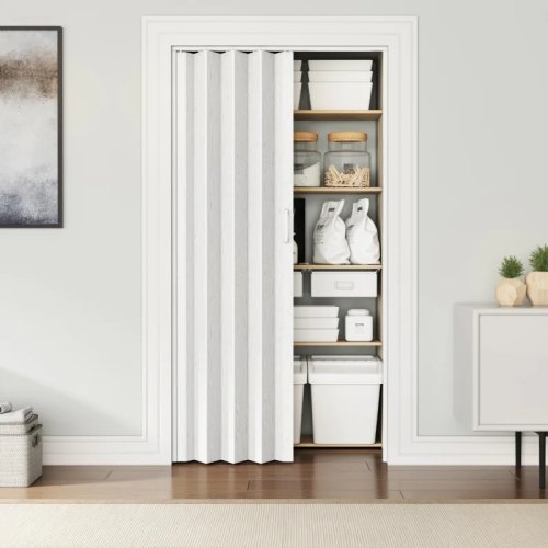 Składane drzwi harmonijkowe z PVC szer. 122 cm (48") – Przegroda pokojowa do wnętrz, białe