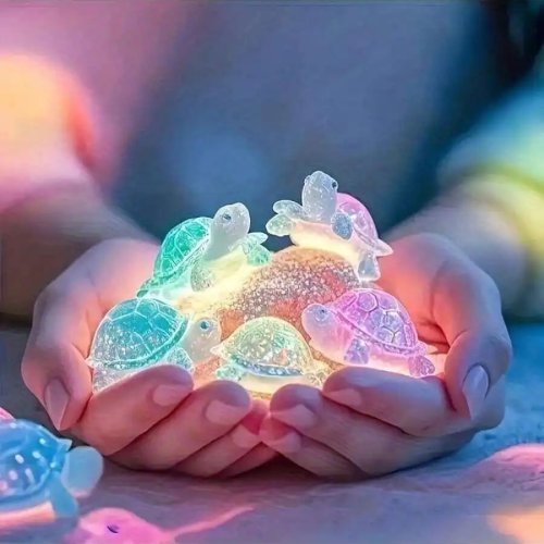 5/10 pcs Glow‑in‑the‑Dark 3D Sea Turtle Figurines — Colorful semi‑transparent plastic decorations for DIY crafts, party favors, classroom rewards, beach‑themed events